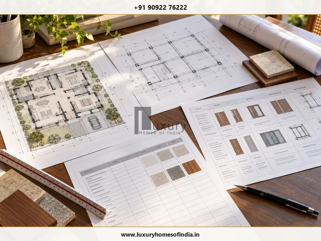 Architect's coordinated drawing set and written scope matrix for an independent house
