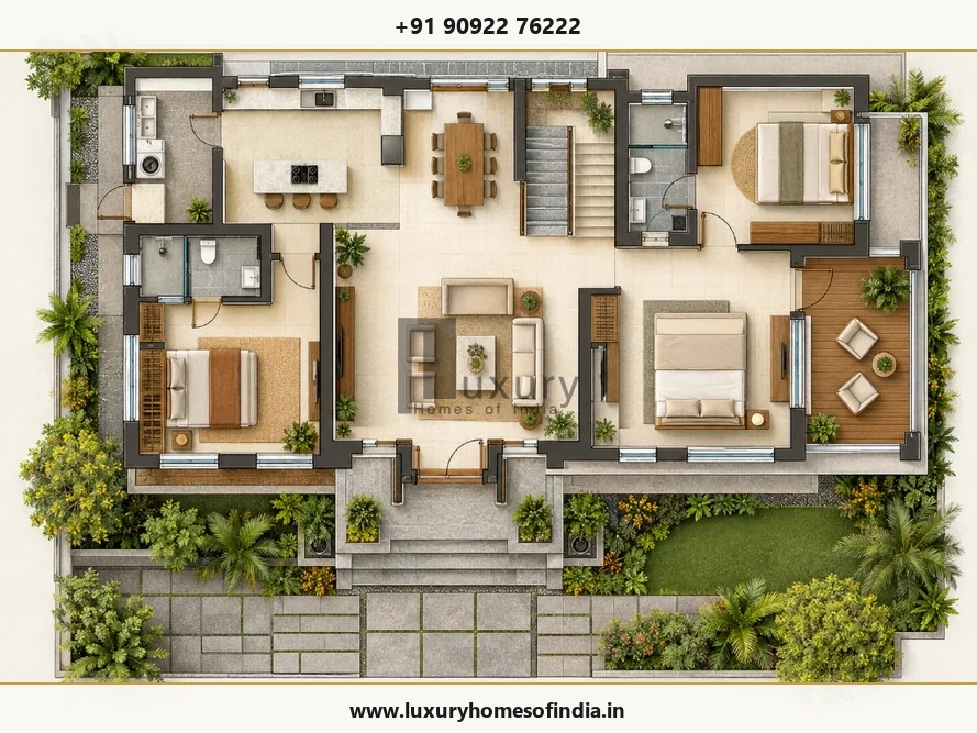 Architectural floor plan view showing how a hypothetical house's measured areas are documented