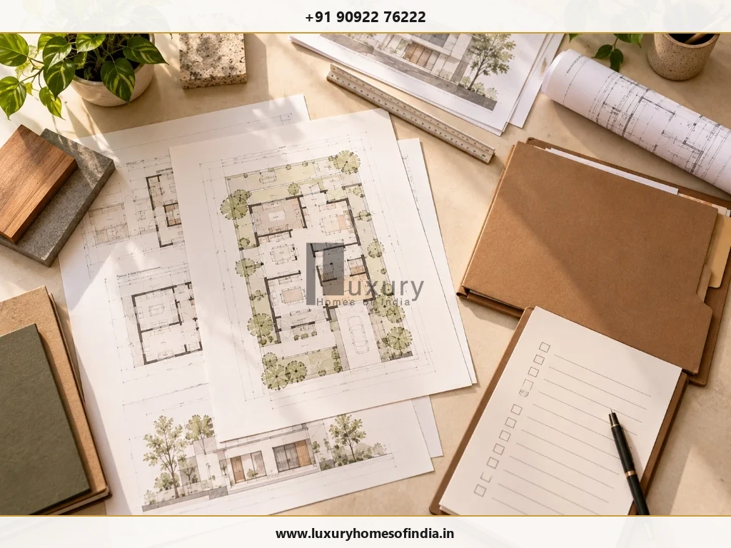 Architect comparing approved drawings with a measured residential building condition
