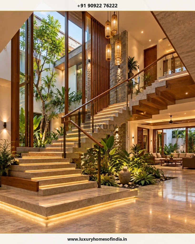 Bespoke staircase and structural coordination inside a contemporary Chennai villa