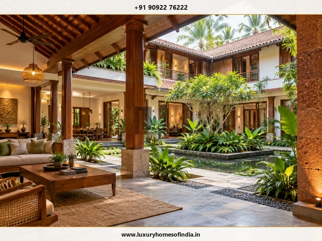 South Indian courtyard residence featuring central open-to-sky garden and compliant setback verandas