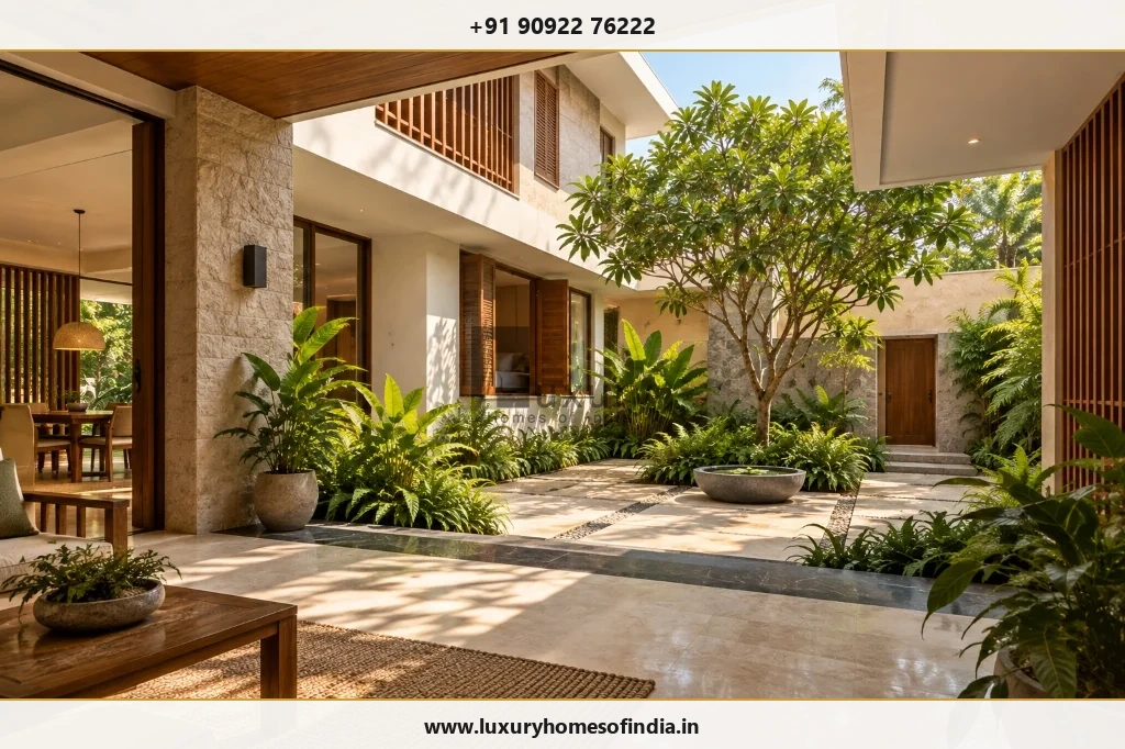 A Chennai-region residence with a shaded courtyard, deep overhangs and carefully placed openings