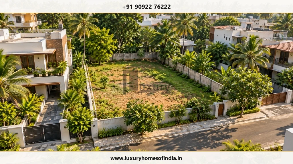 Aerial view of a vacant residential plot in Chennai undergoing boundary, Patta, and FMB verification