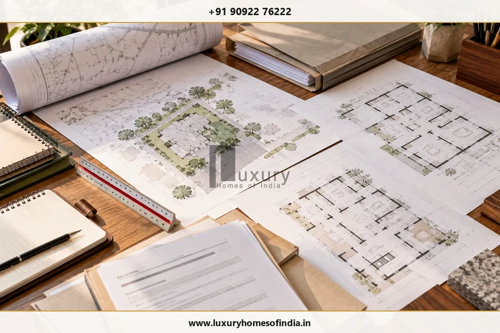 Coordinated property approval dossier with survey records and architectural plans