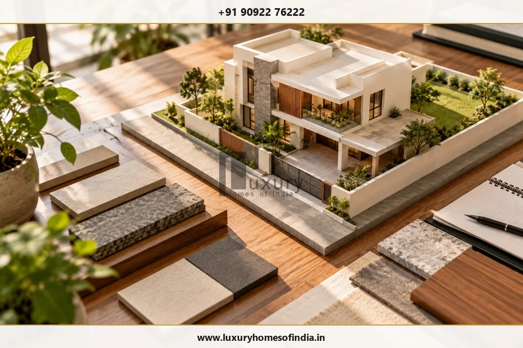 Luxury residence design study showing relationship between plot constraints, landscape and architecture