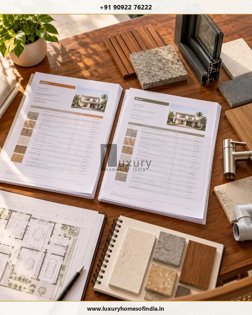 A side-by-side comparison of construction scopes, material schedules and cost inclusions