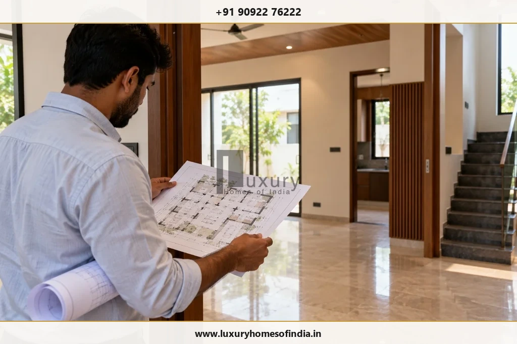 Chennai residence with approved-plan documents in a construction handover setting