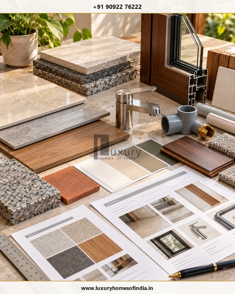 Documented material samples and specification sheets for a residential project