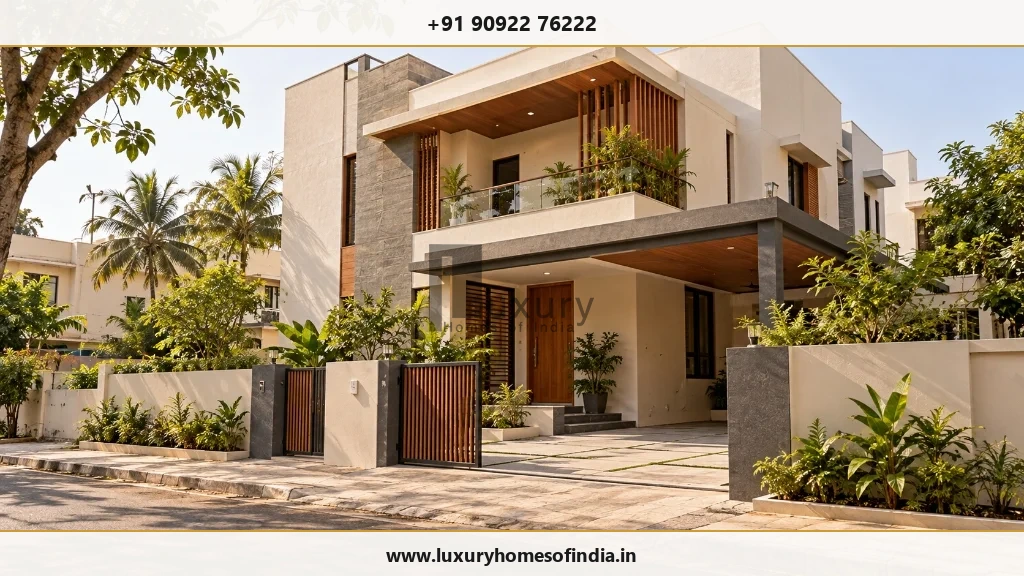 Contemporary Indian individual home showing a compliant, thoughtfully designed residential plot