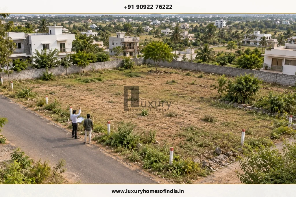 A residential plot evaluated for a future custom home in Tamil Nadu