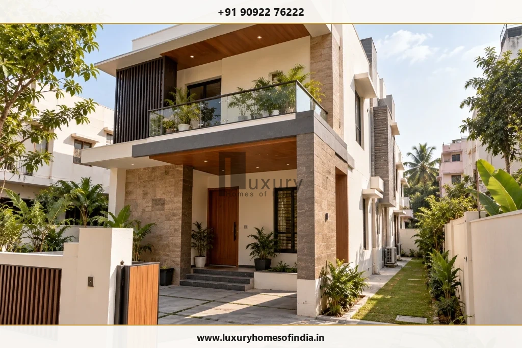 Contemporary individual residence illustrating an eligible residential building on a defined plot in Tamil Nadu