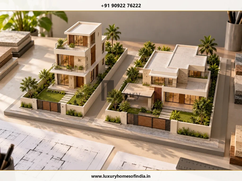 Chennai residential plot architectural massing model illustrating the relationship between plot area and total floor area