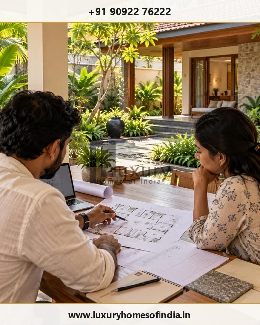 Homeowner reviewing a construction scope and area schedule with an architect