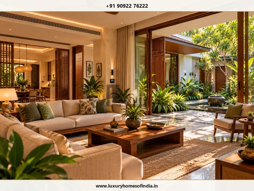 Kerala-inspired contemporary courtyard villa with coordinated technology and interiors