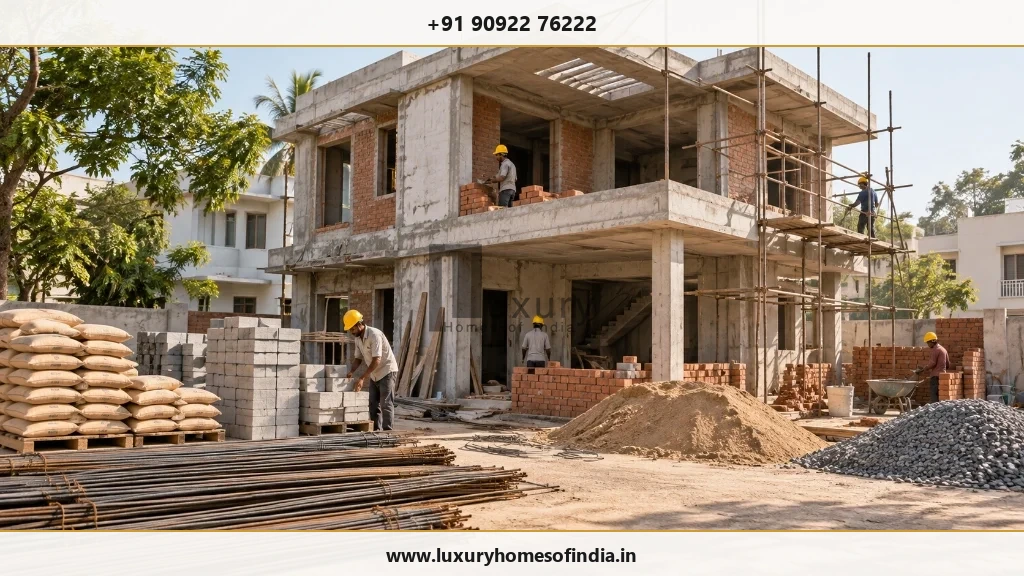 Two construction contract models compared through a realistic Indian house-building context with active construction