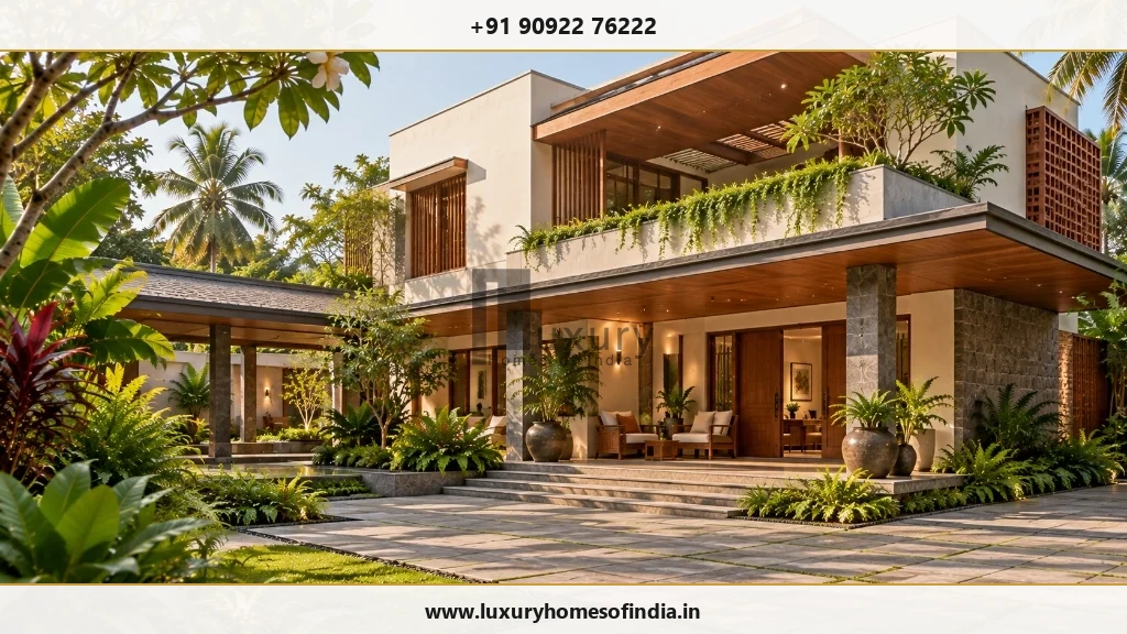 Contemporary Tamil Nadu luxury residence entrance illustrating bespoke home construction in Chennai