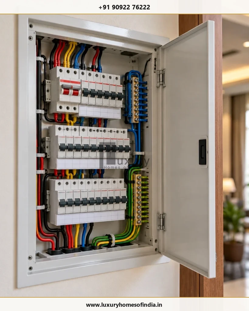 Meter box access and finished exterior service entry in luxury Chennai residence