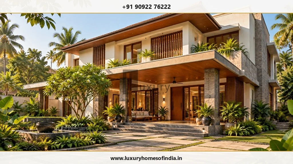 Contemporary South Indian luxury residence with shaded modern architecture in Chennai