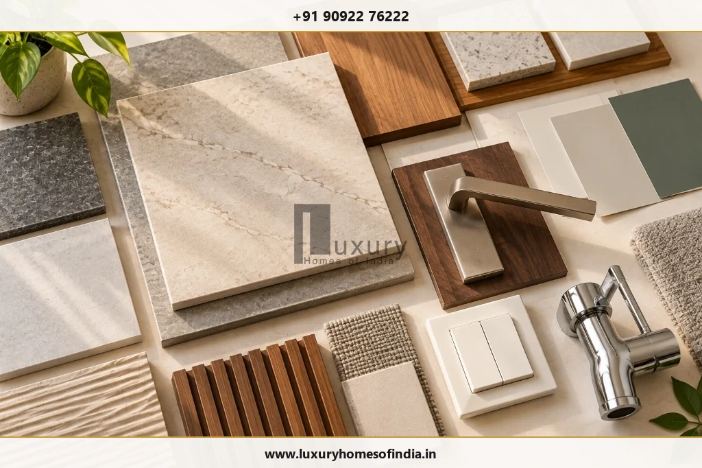 Three carefully coordinated material palettes illustrating different finish specifications