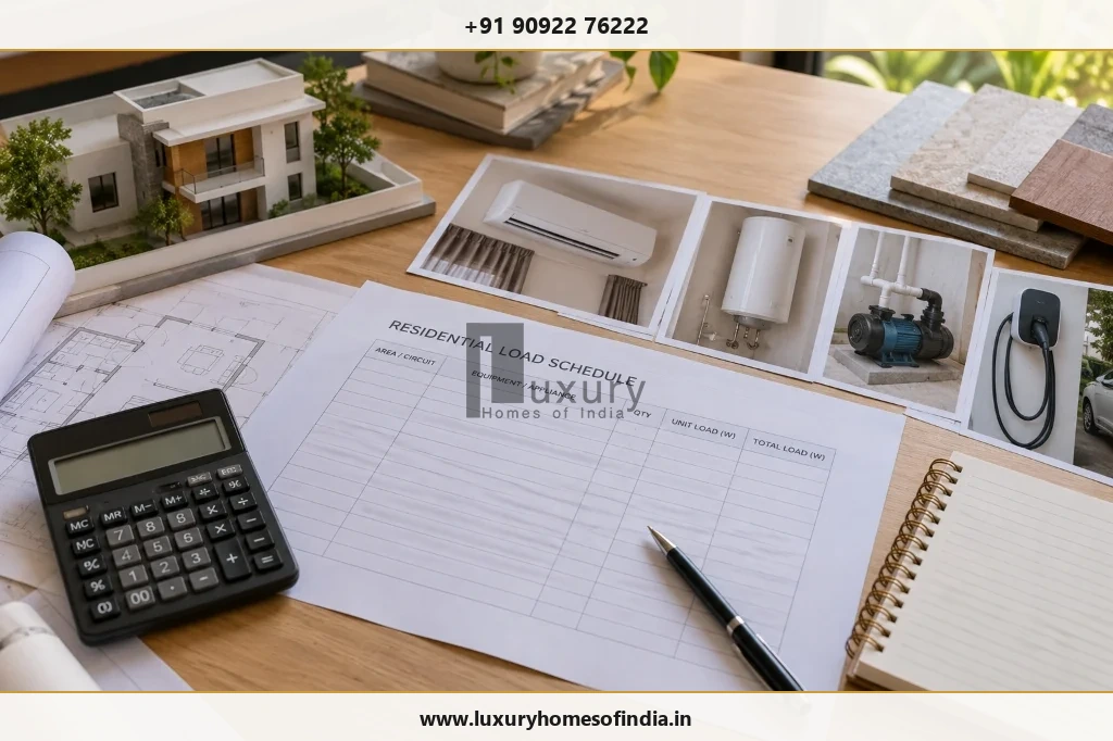 Residential electrical demand load schedule worksheet with equipment layout