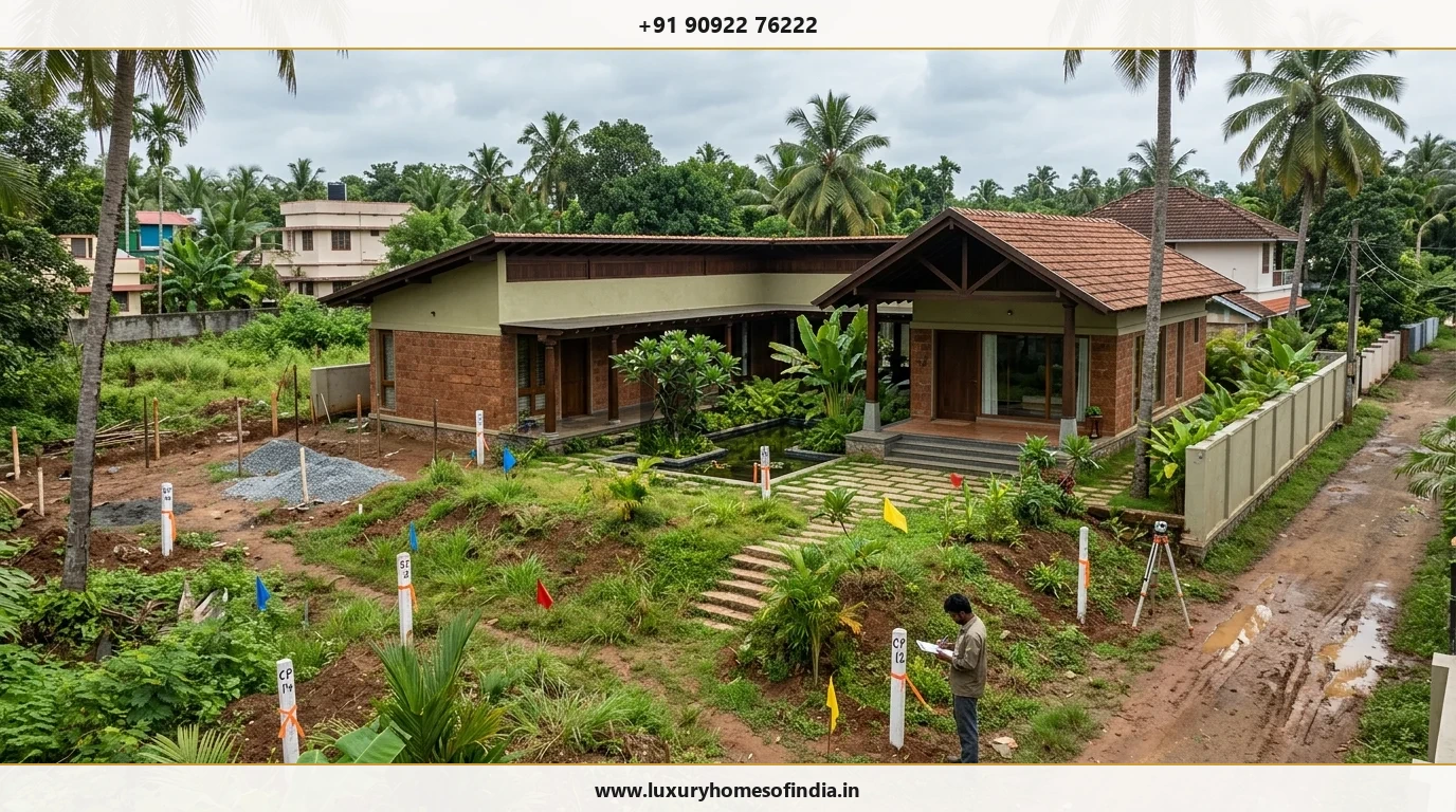 Residential site investigation points across a tropical South Indian home plot