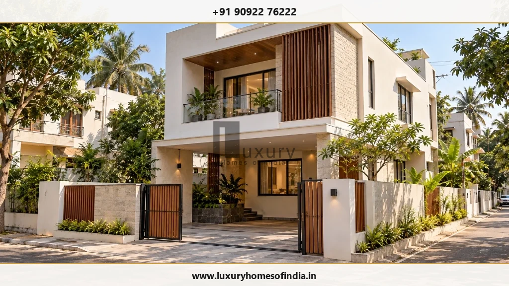 Contemporary Tamil Nadu residence on a defined residential plot illustrating self-certification building permit eligibility