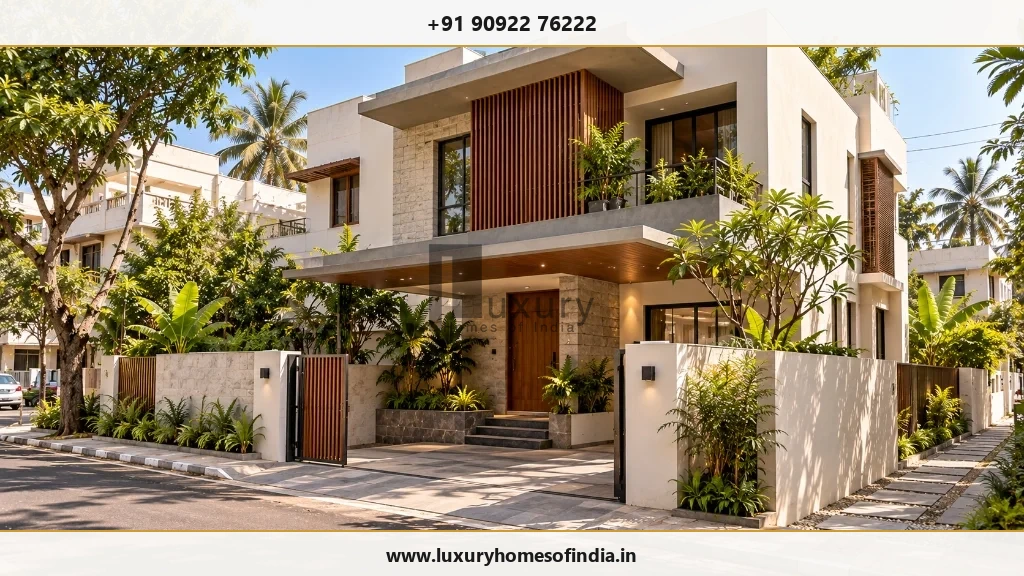 Contemporary Tamil Nadu luxury residence illustrating compliant architectural massing and setback planning under the Single Window Building Permit system
