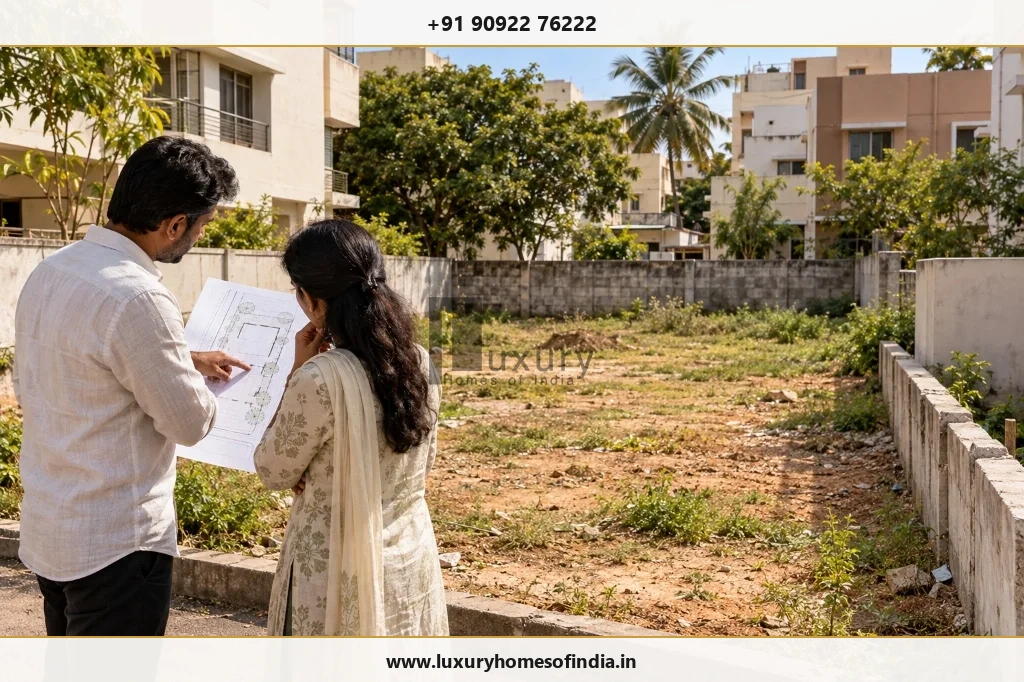 Site feasibility review: Homeowners and registered professionals evaluating plot boundaries, road width access, and survey records before finalising architectural drawings