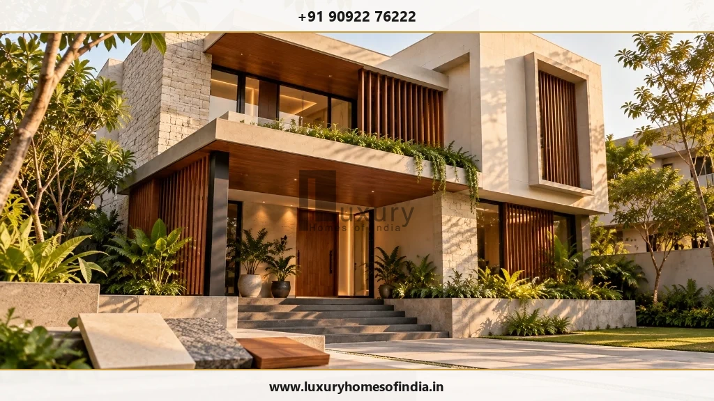Three distinct construction specifications shown through a contemporary Indian home’s material palette